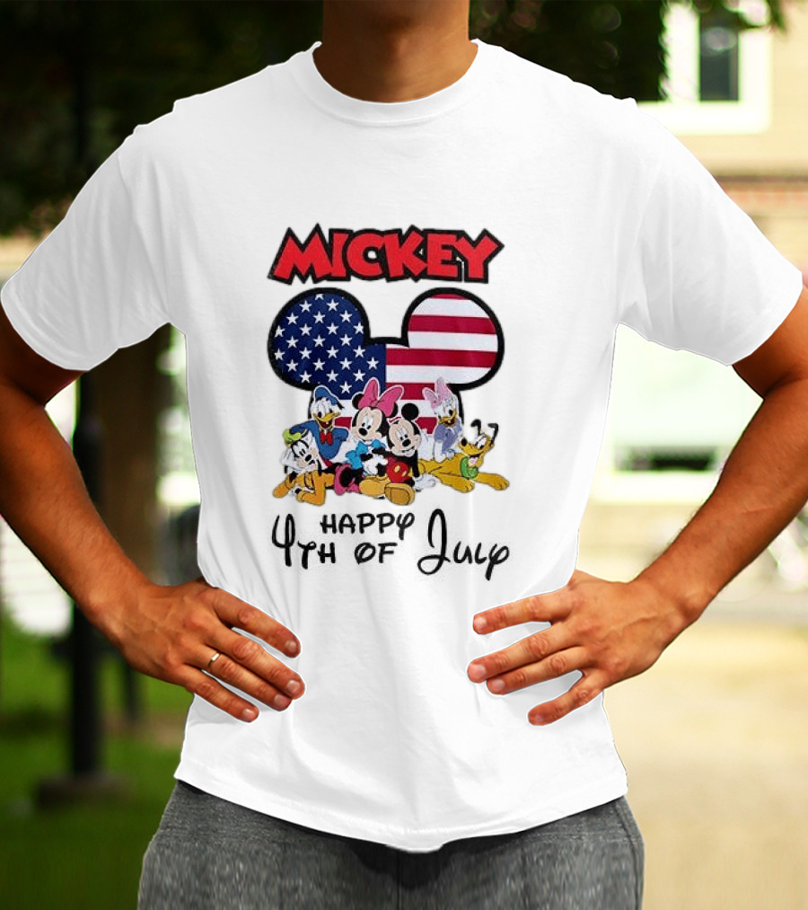 Mickey Mouse Happy 4th Of July Disney Celebration With American Flag And Characters T-Shirt