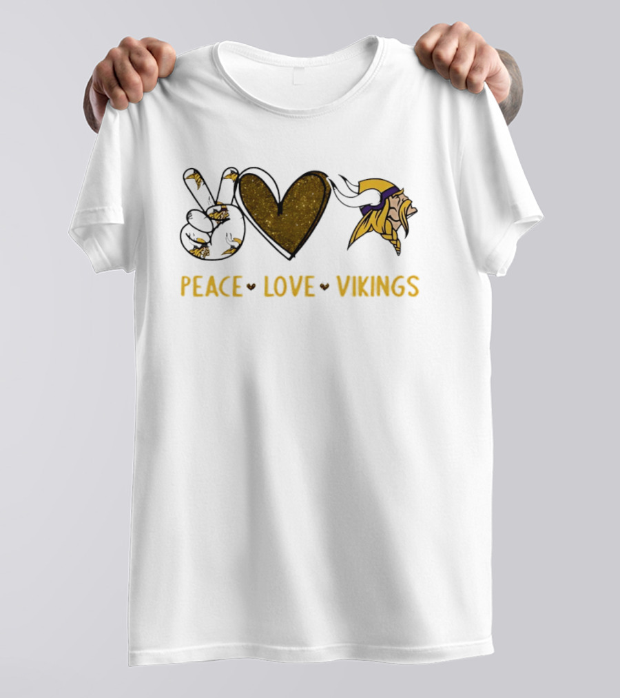 Minnesota Vikings Peace Love Vikings Hand Sign Heart Football Team T-Shirt