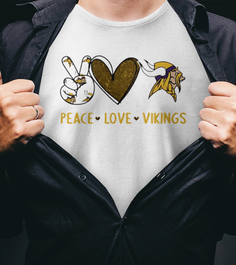 Minnesota Vikings Peace Love Vikings Hand Sign Heart Football Team T-Shirt
