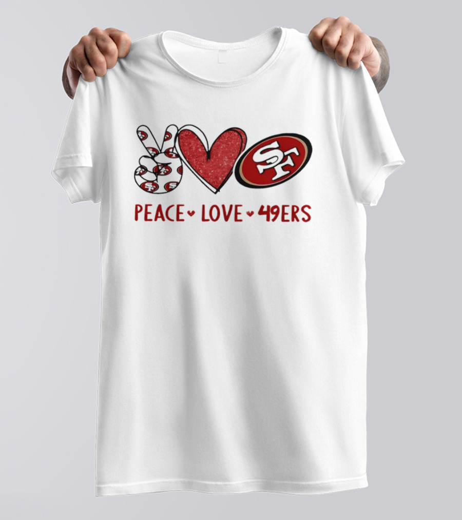 PEACE LOVE 49ERS SF Football Team Logo Heart T-Shirt