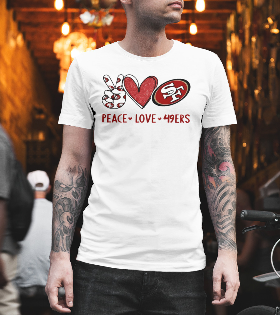 PEACE LOVE 49ERS SF Football Team Logo Heart T-Shirt