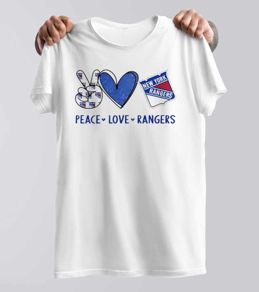New York Rangers Peace Love Rangers Hands Heart Sign T-Shirt