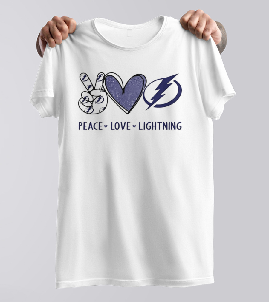 Peace Love Lightning Tampa Bay Hockey Team Hands Sign Heart T-Shirt