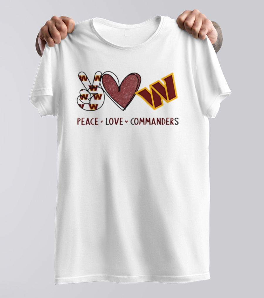 Peace Love Commanders Washington Commanders Football Team Logo Hands Heart Sign T-Shirt