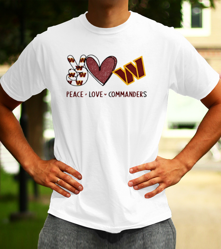 Peace Love Commanders Washington Commanders Football Team Logo Hands Heart Sign T-Shirt