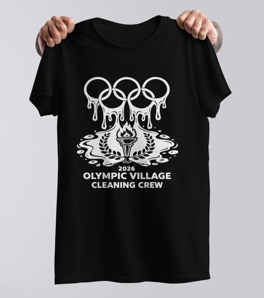 2026 Olympic Village Cleaning Crew Dripping Rings And Torch T-Shirt