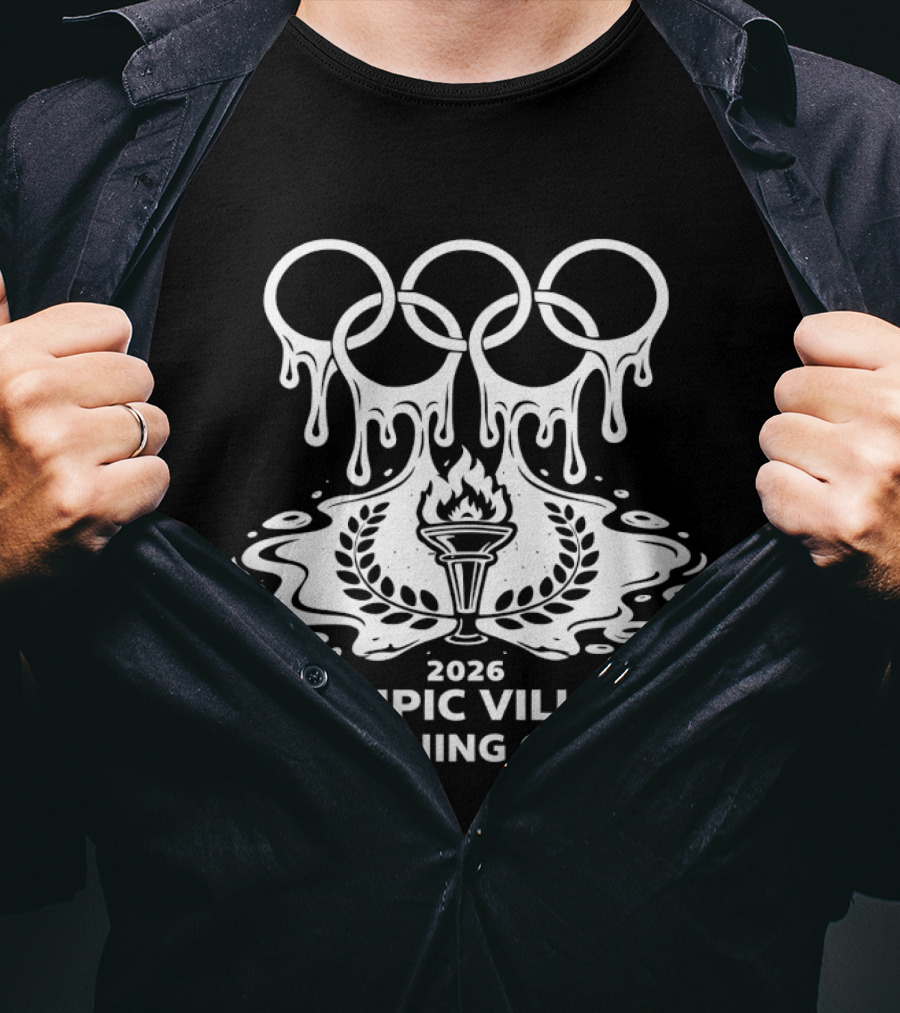 2026 Olympic Village Cleaning Crew Dripping Rings And Torch T-Shirt