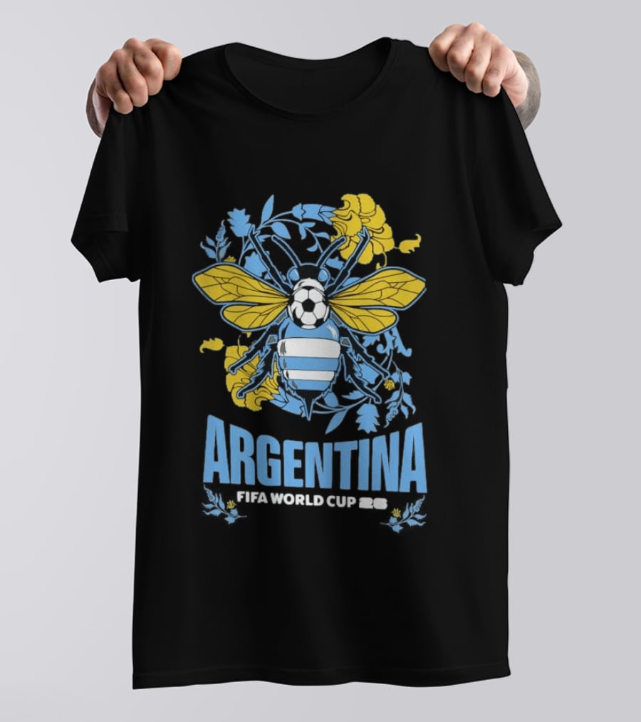 Argentina FIFA World Cup 26 Bee Soccer Ball Wings Floral T-Shirt
