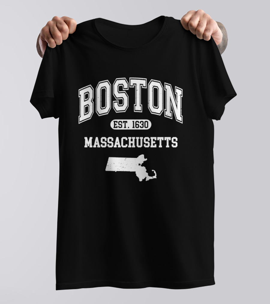 Boston Massachusetts Est 1630 Varsity With State T-Shirt