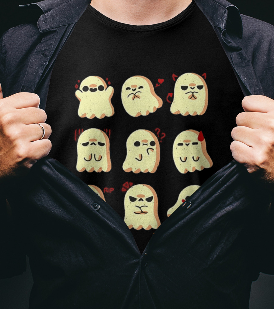 Ghost Emotions Cute Cartoon Ghosts With Various Expressions Halloween T-Shirt