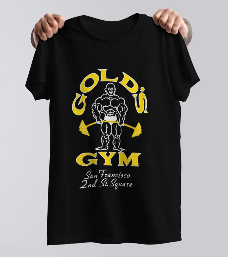Gold's Gym San Francisco 2nd St Square Bodybuilder With Barbell T-Shirt