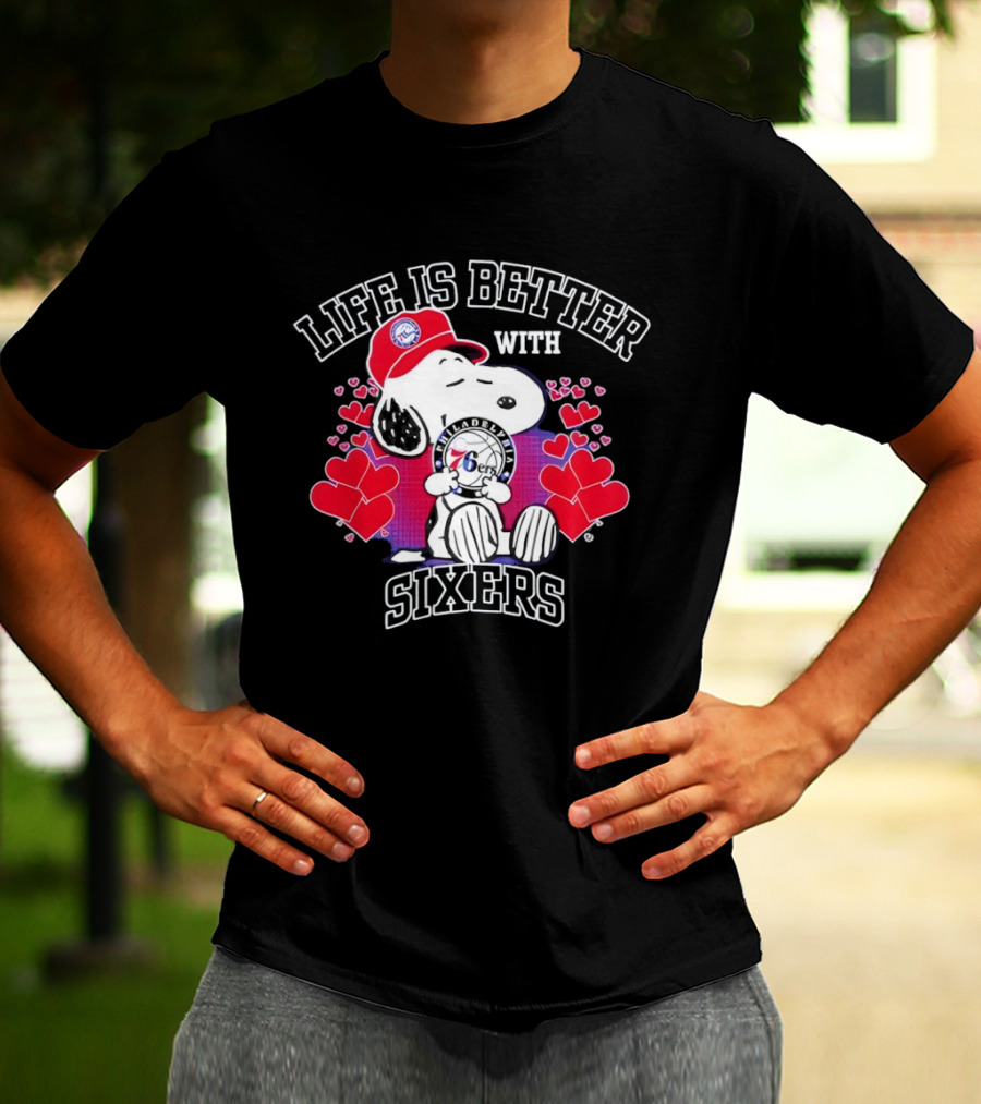 Life Is Better With Philadelphia 76ers Snoopy Hearts T-Shirt