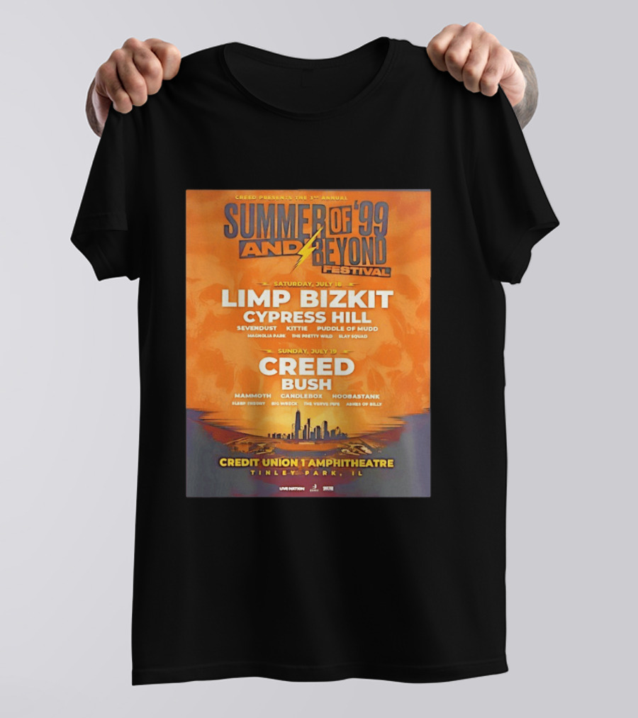 Creed Presents Summer Of '99 And Beyond Festival 2026 Full Lineup With Limp Bizkit And Creed At Credit Union Amphitheatre Tinley Park Illinois T-Shirt