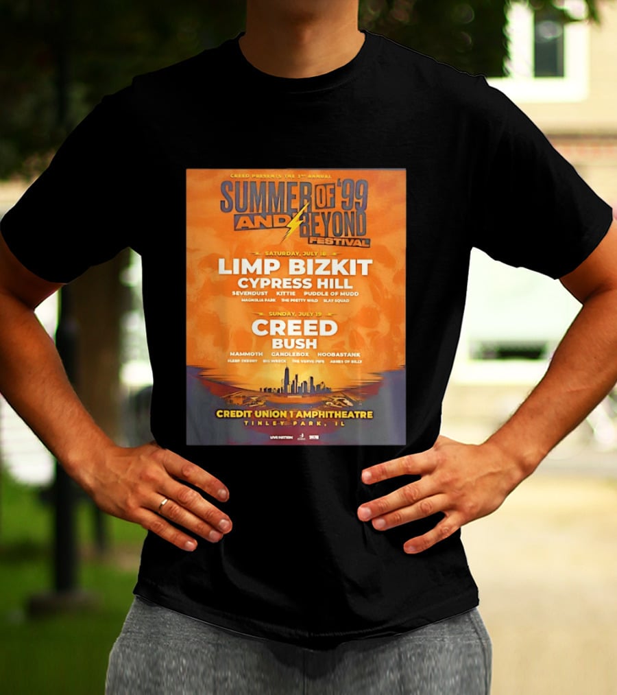 Creed Presents Summer Of '99 And Beyond Festival 2026 Full Lineup With Limp Bizkit And Creed At Credit Union Amphitheatre Tinley Park Illinois T-Shirt