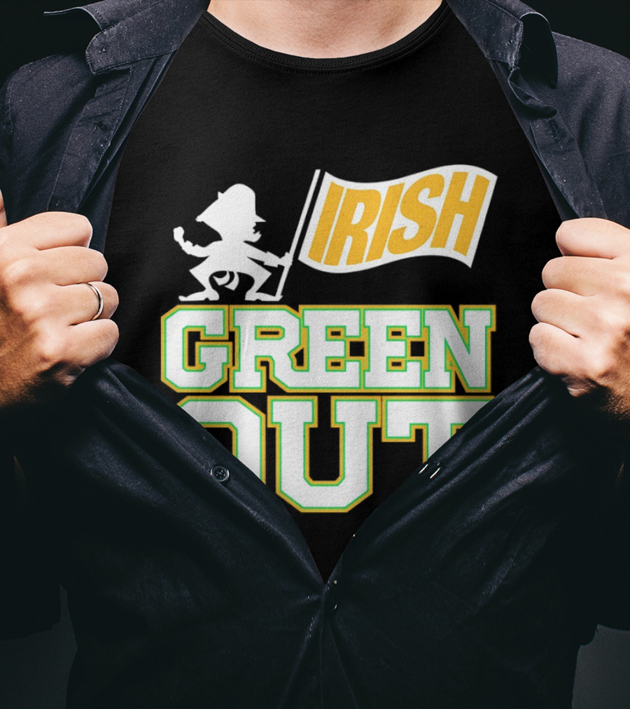 Notre Dame Fighting Irish Green Out Iconic Leprechaun Flag T-Shirt