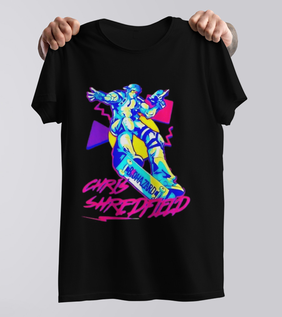 Chris Shredfield Brohazard Skateboarding Robot Neon T-Shirt