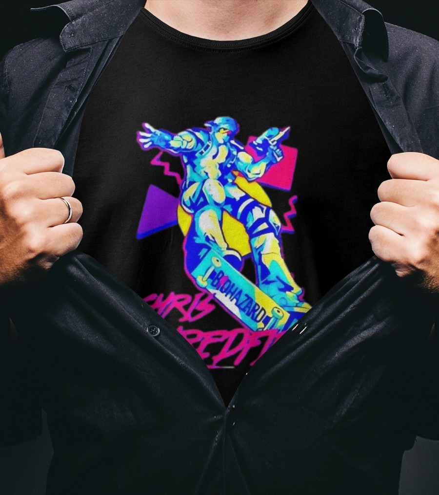 Chris Shredfield Brohazard Skateboarding Robot Neon T-Shirt