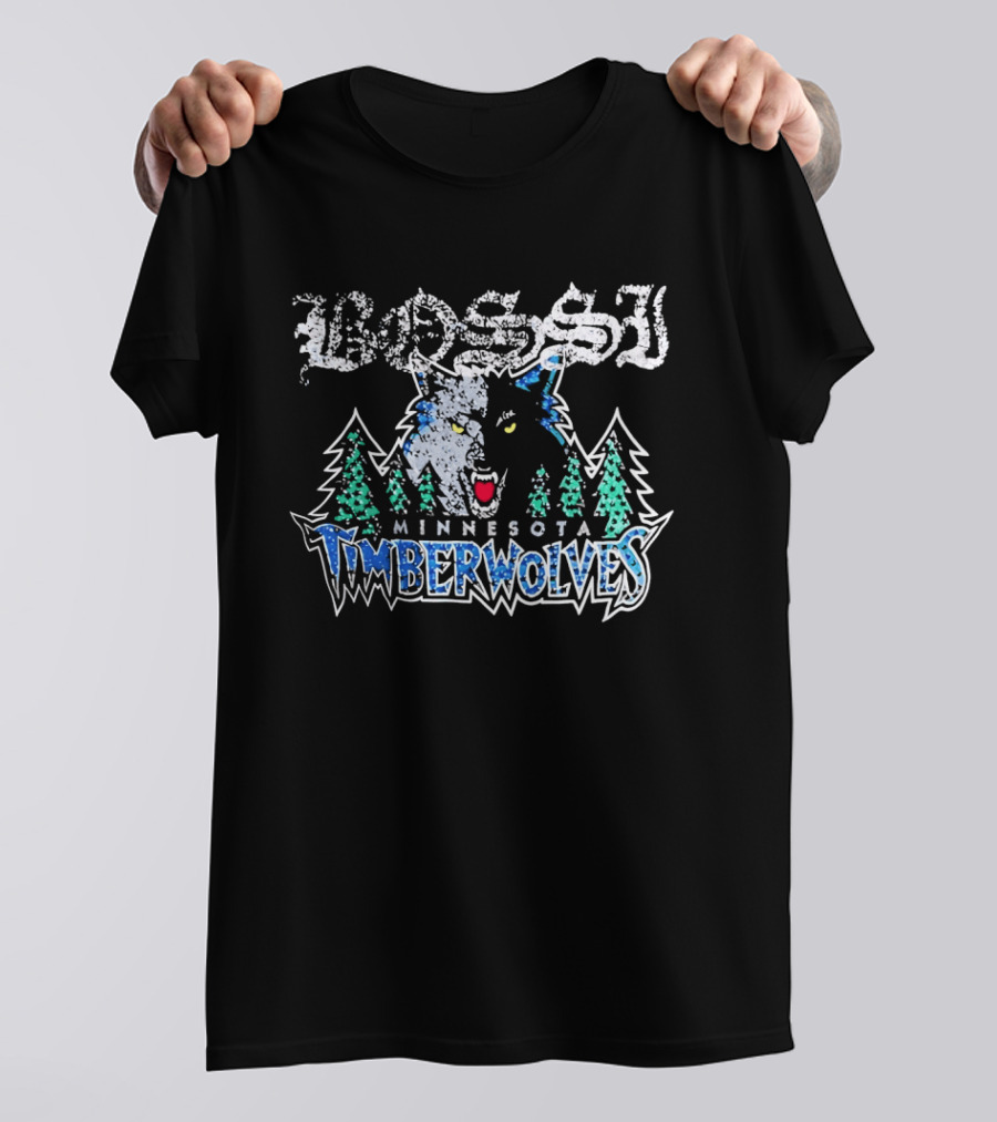 Bossi Minnesota Timberwolves Wolf And Trees T-Shirt