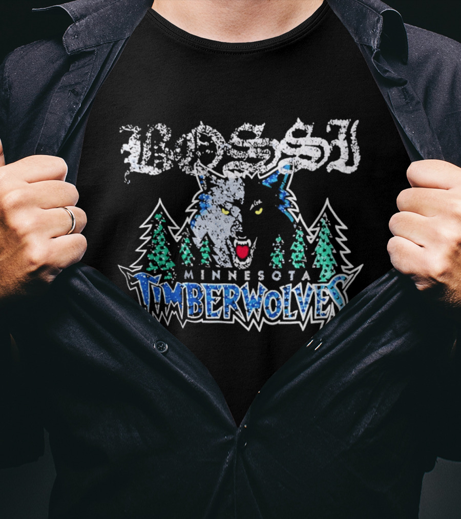 Bossi Minnesota Timberwolves Wolf And Trees T-Shirt