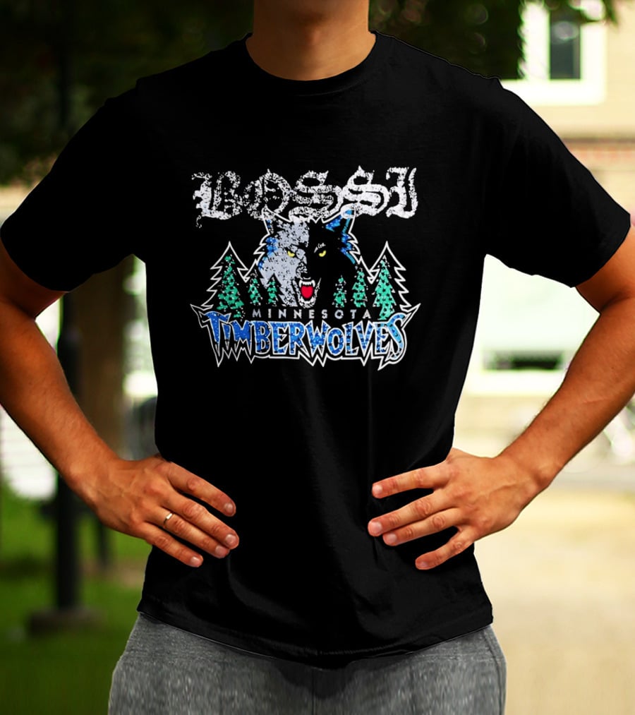 Bossi Minnesota Timberwolves Wolf And Trees T-Shirt