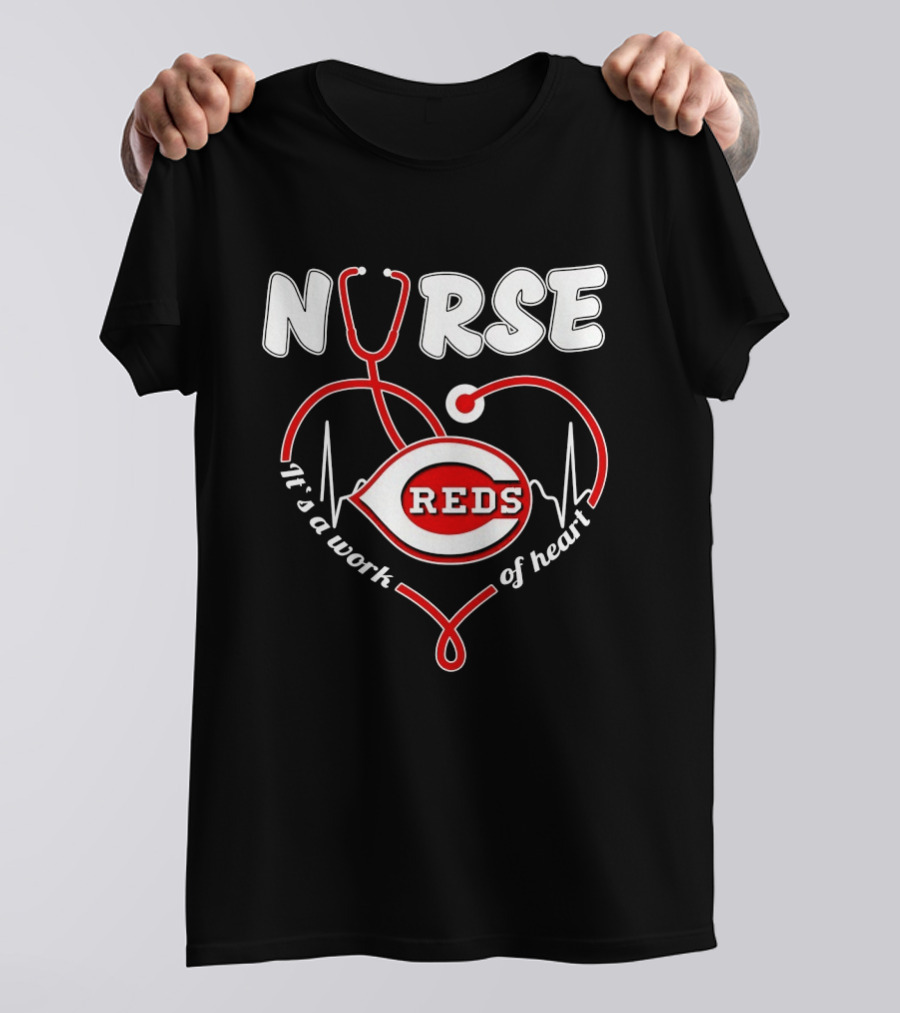 Cincinnati Reds Nurse Stethoscope It's A Work Of Heart T-Shirt
