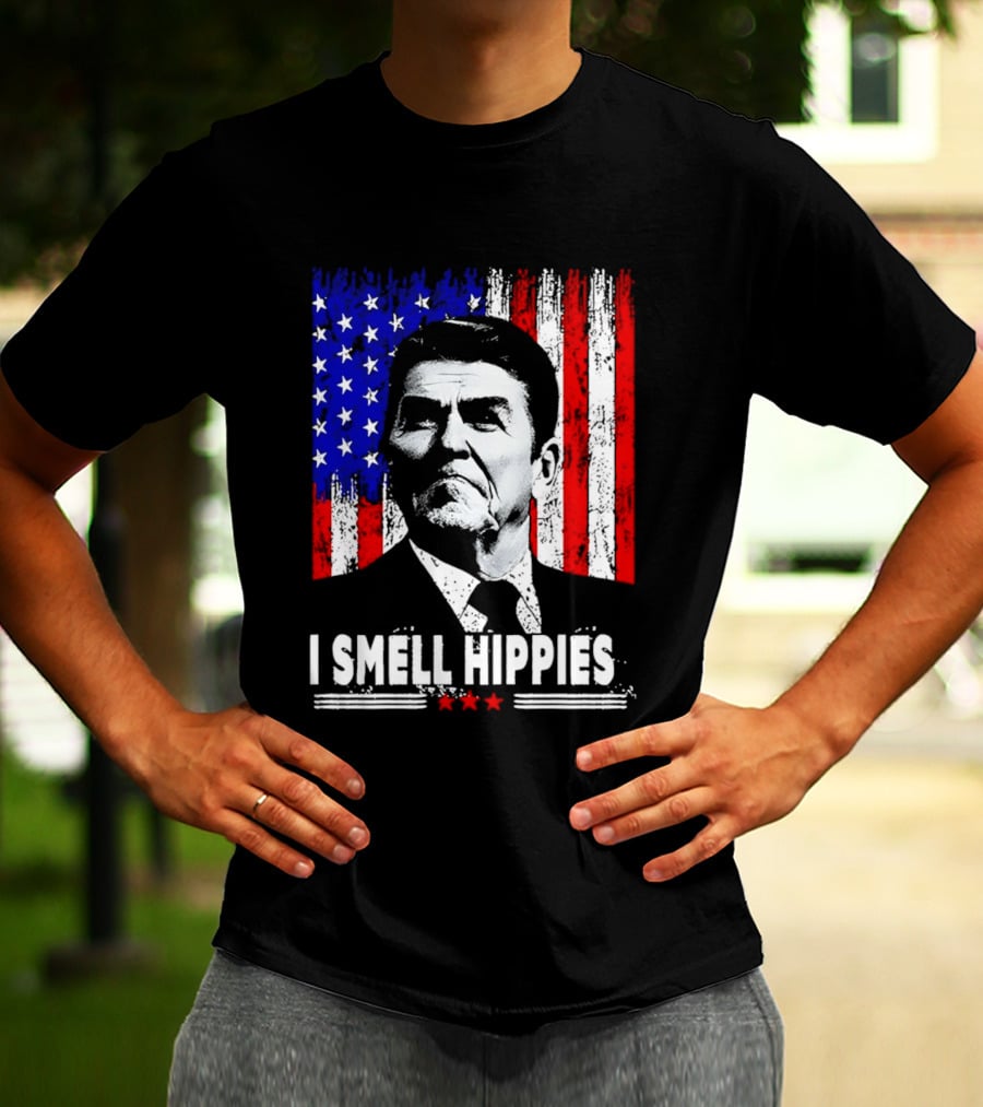 I Smell Hippies Reagan USA Flag Stars And Stripes T-Shirt