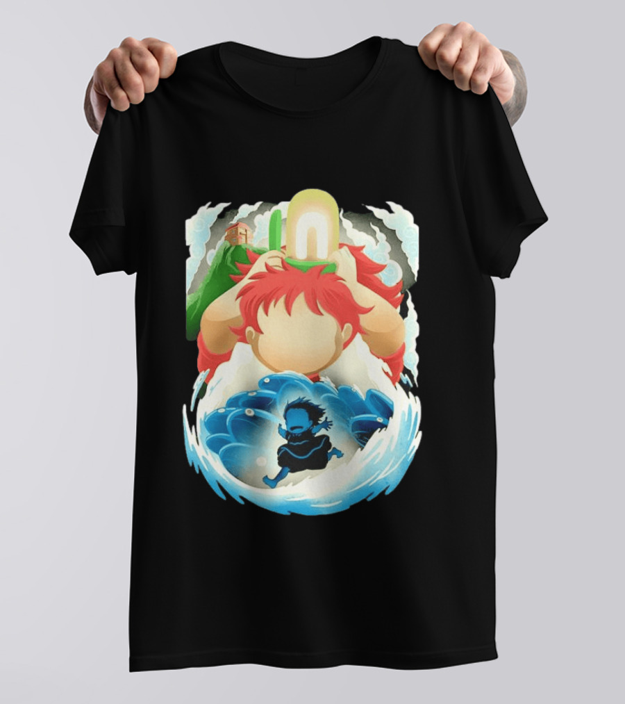 Ponyo Anime 2008 Little Fish Girl Bubble Adventure Scene T-Shirt