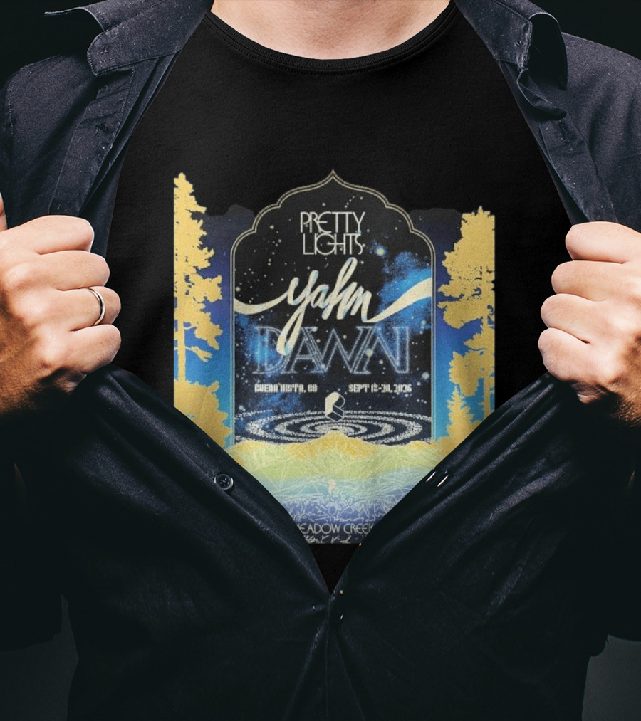 Pretty Lights Yahn Dawn 2026 Buena Vista Colorado Meadow Creek September 18 20 Event T-Shirt