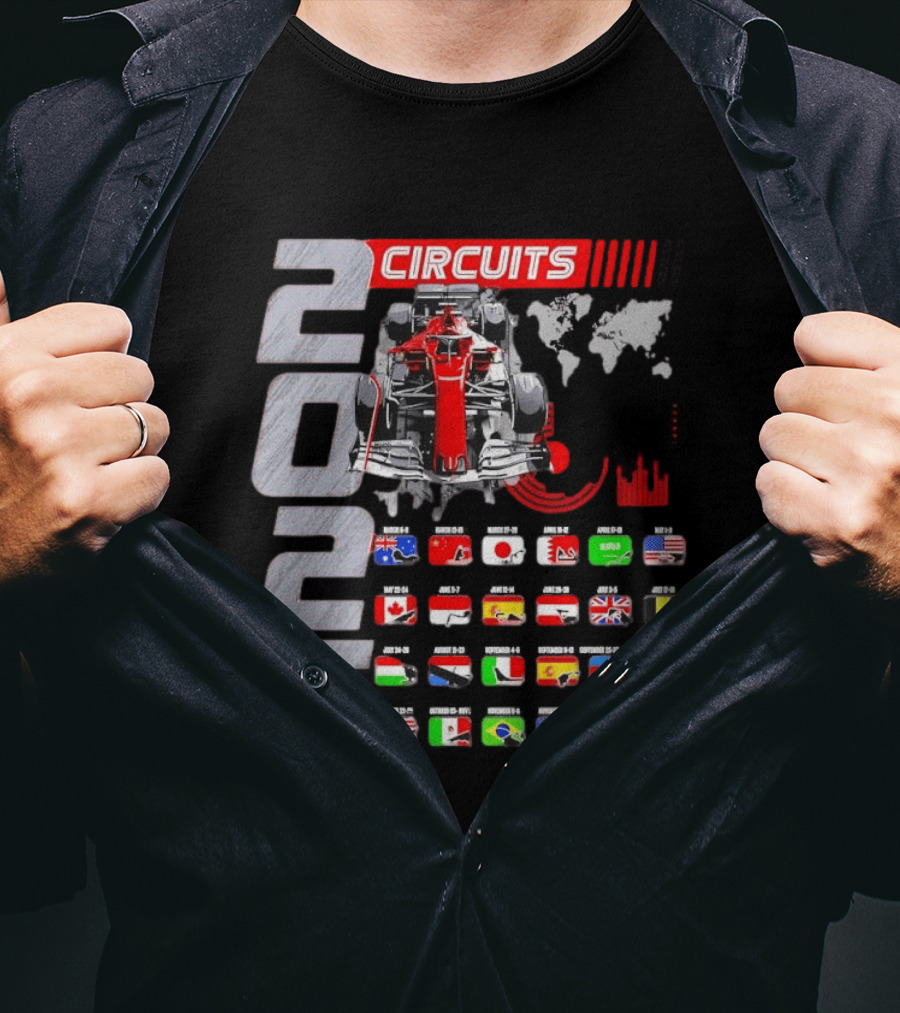 2026 Formula Racing Car Circuit Calendar With Country Flags T-Shirt