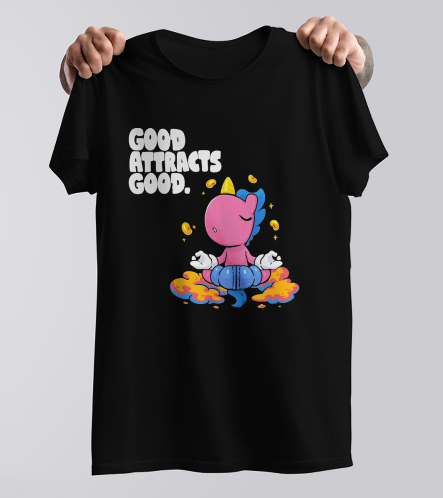 Good Attracts Good Unicorn Cartoon Meditation Coins T-Shirt