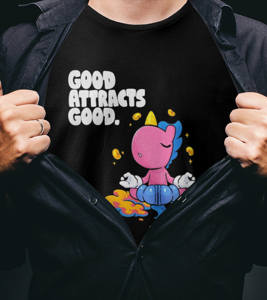 Good Attracts Good Unicorn Cartoon Meditation Coins T-Shirt
