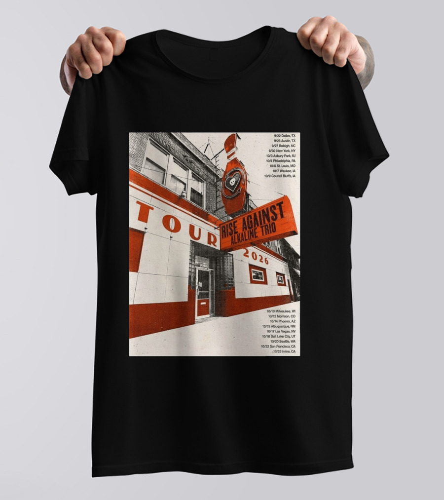 Rise Against Alkaline Trio Tour 2026 North America Dates Dallas Austin Chicago Seattle T-Shirt