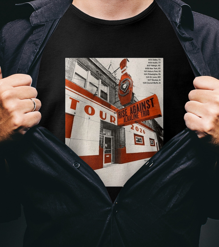 Rise Against Alkaline Trio Tour 2026 North America Dates Dallas Austin Chicago Seattle T-Shirt