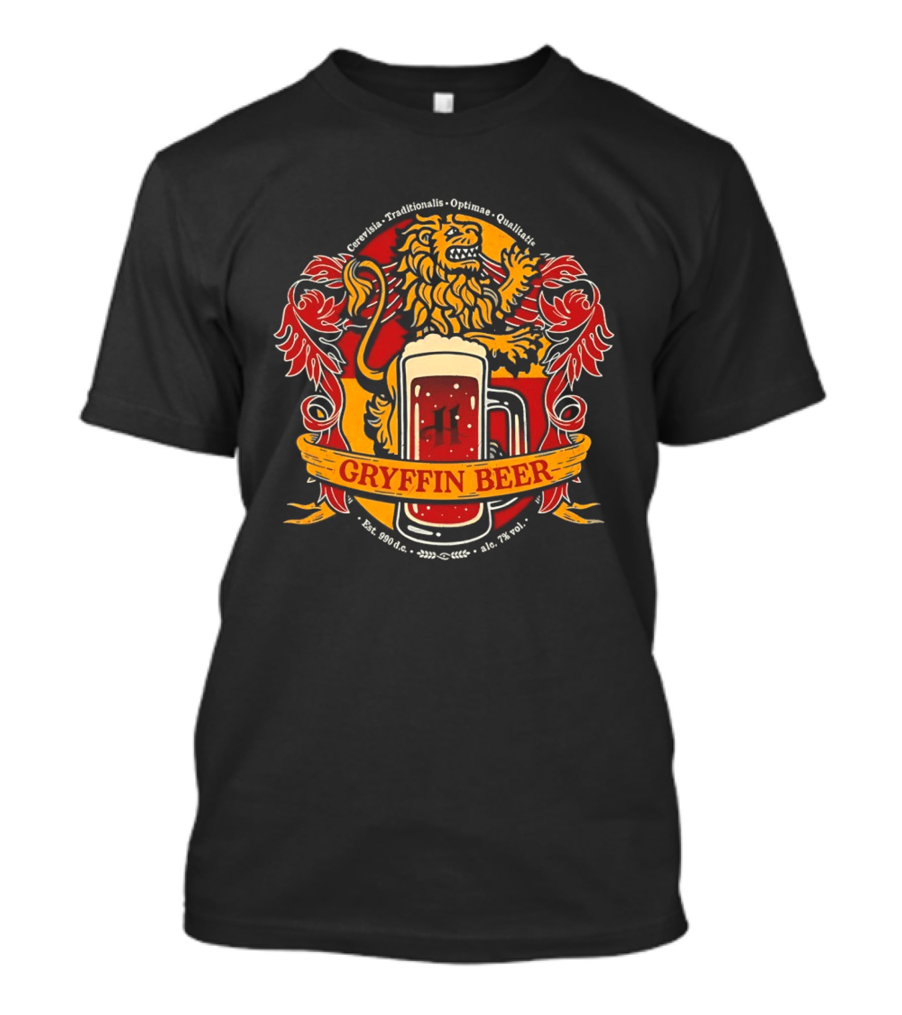 Gryffin Beer Cerevisia Traditionalis Optimae Qualitatis Est 990 D C Lion Crest T-Shirt