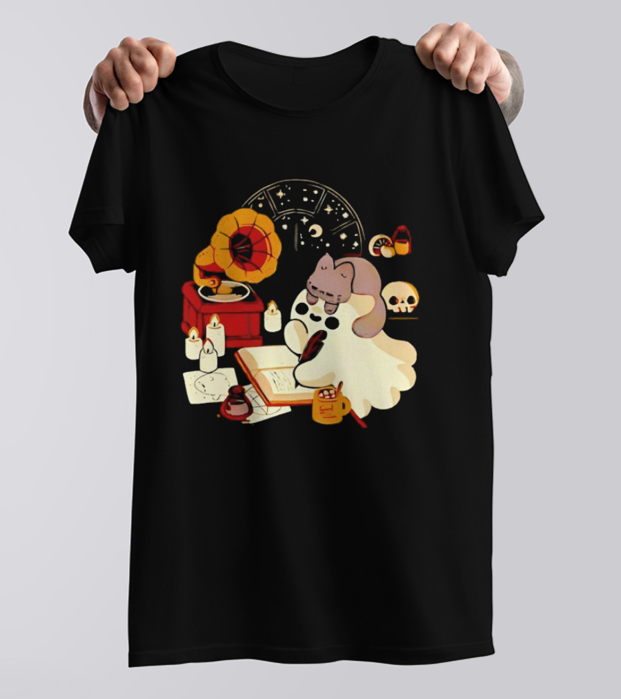 Spooky Ghost Lofi Aesthetic With Gramophone And Skulls T-Shirt