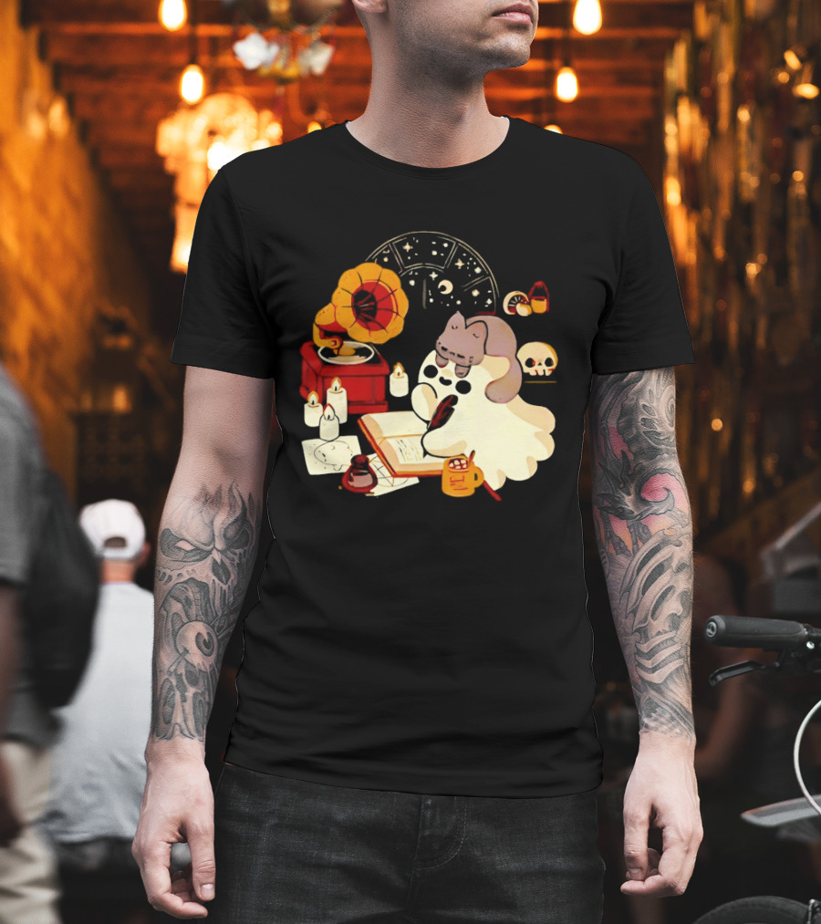 Spooky Ghost Lofi Aesthetic With Gramophone And Skulls T-Shirt