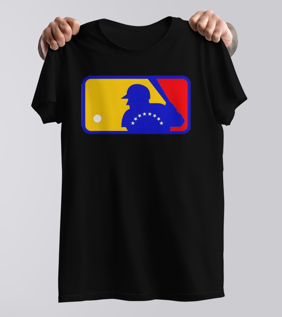 Venezuelan Baseball Player Silhouette With MLB Colors And Stars T-Shirt
