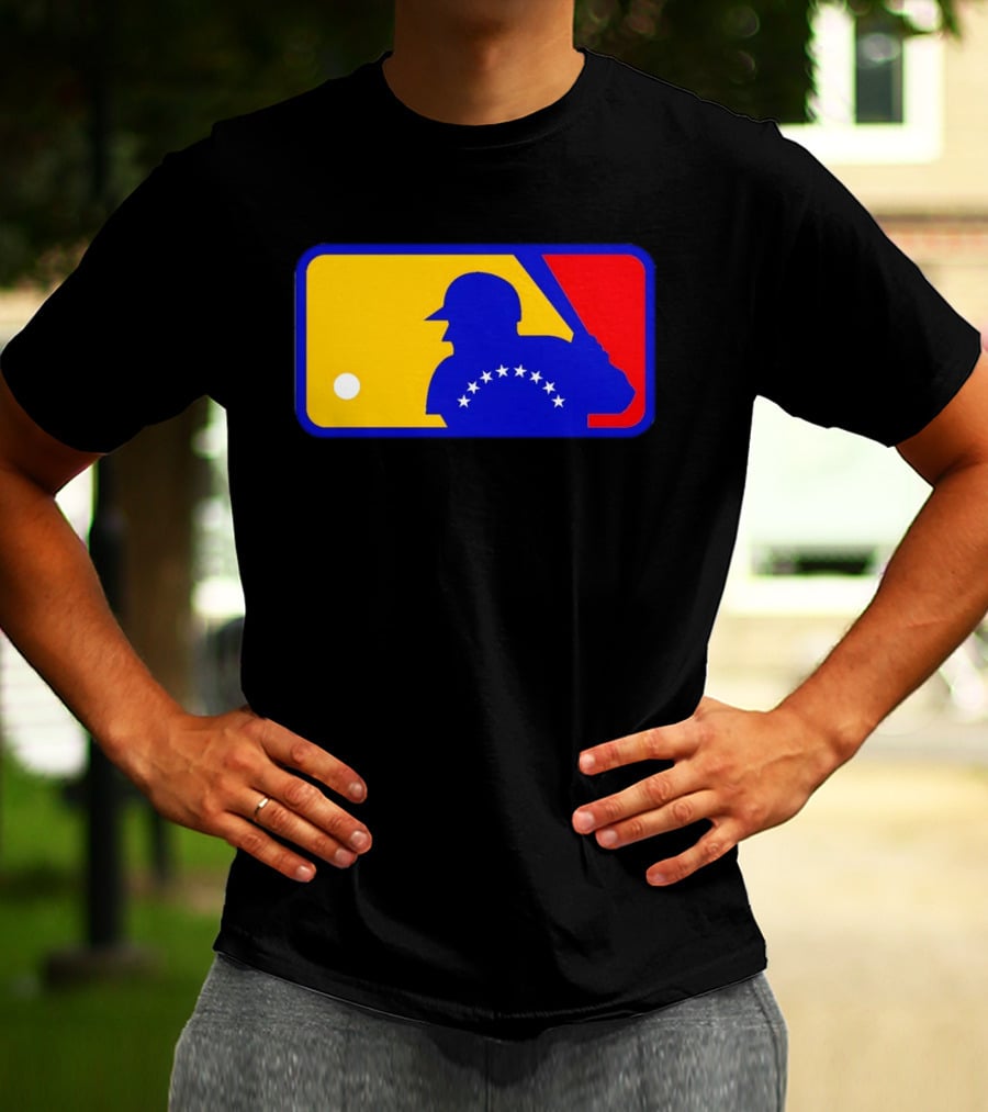 Venezuelan Baseball Player Silhouette With MLB Colors And Stars T-Shirt
