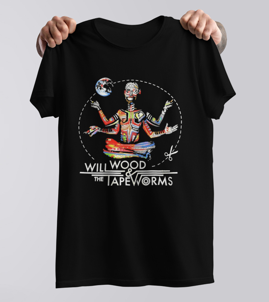 Will Wood And The Tapeworms Multicolor Meditating Figure With Globe T-Shirt