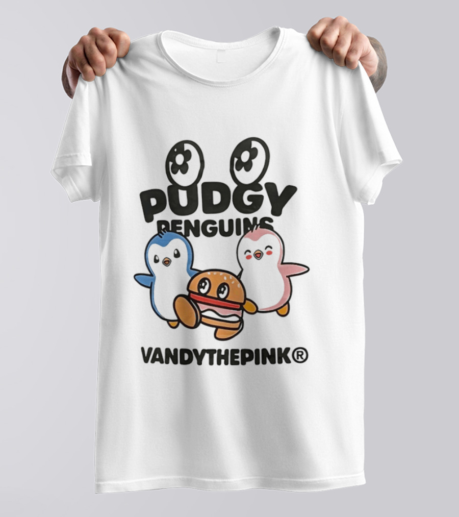 Pudgy Penguins Vandythepink With Burger Chibi Characters T-Shirt