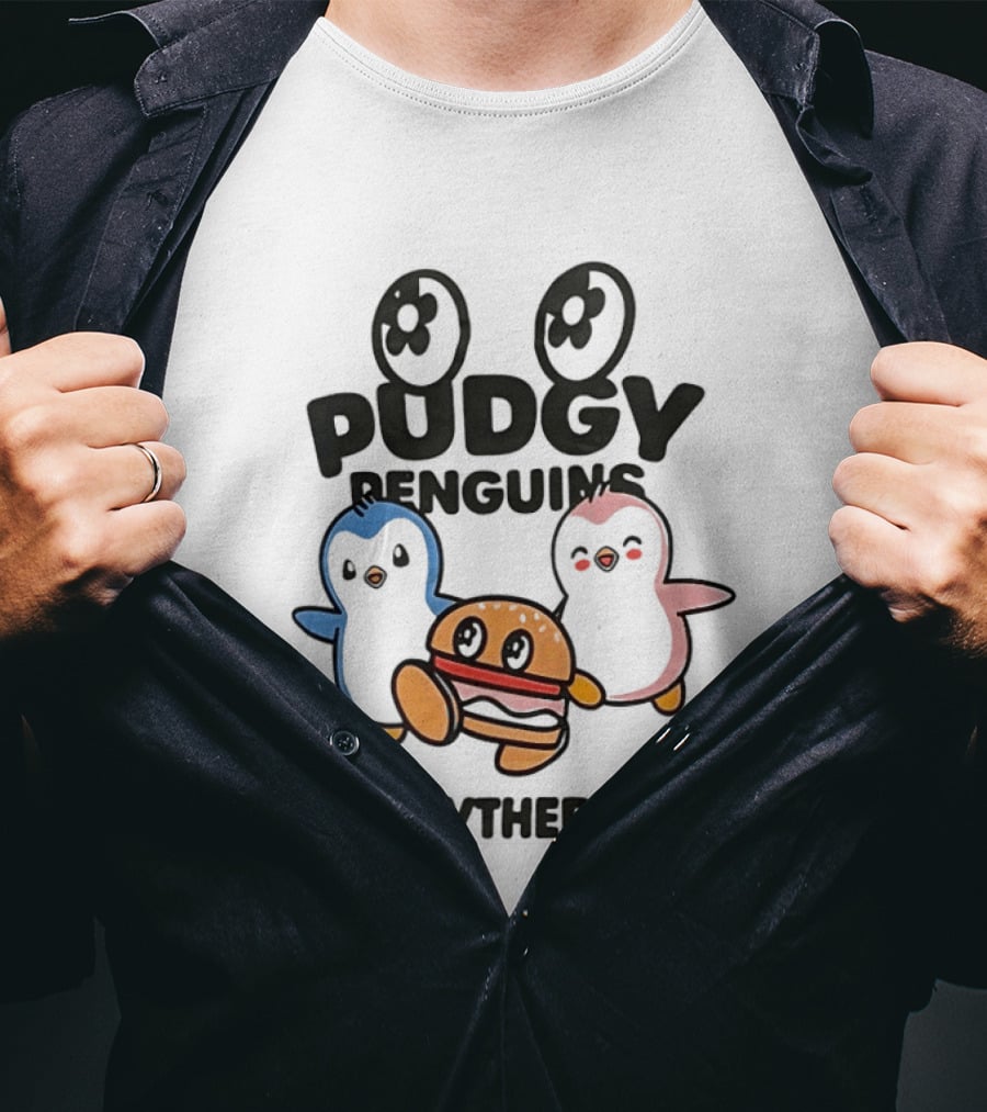 Pudgy Penguins Vandythepink With Burger Chibi Characters T-Shirt