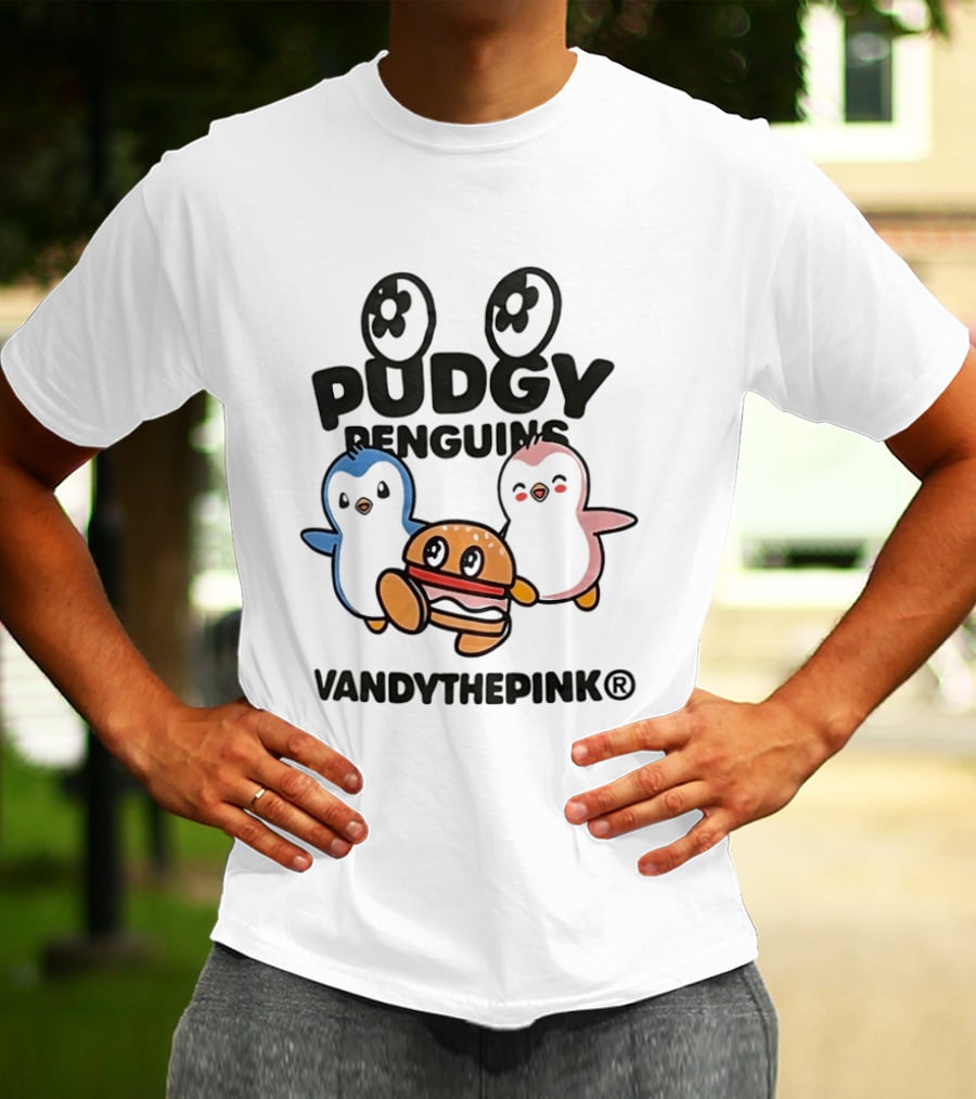 Pudgy Penguins Vandythepink With Burger Chibi Characters T-Shirt