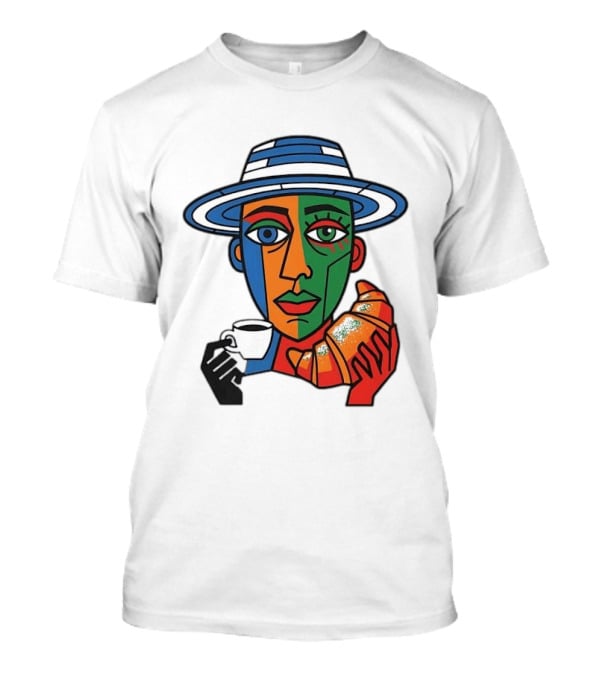 Cubist Coffee Drinker With Hat And Croissant T-Shirt