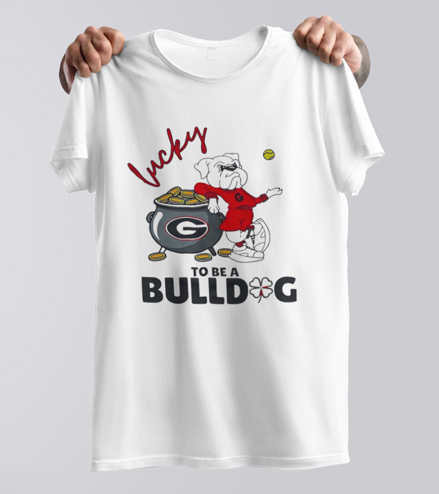 Lucky To Be A Georgia Bulldogs Football Fan With Pot Of Gold And Clover T-Shirt