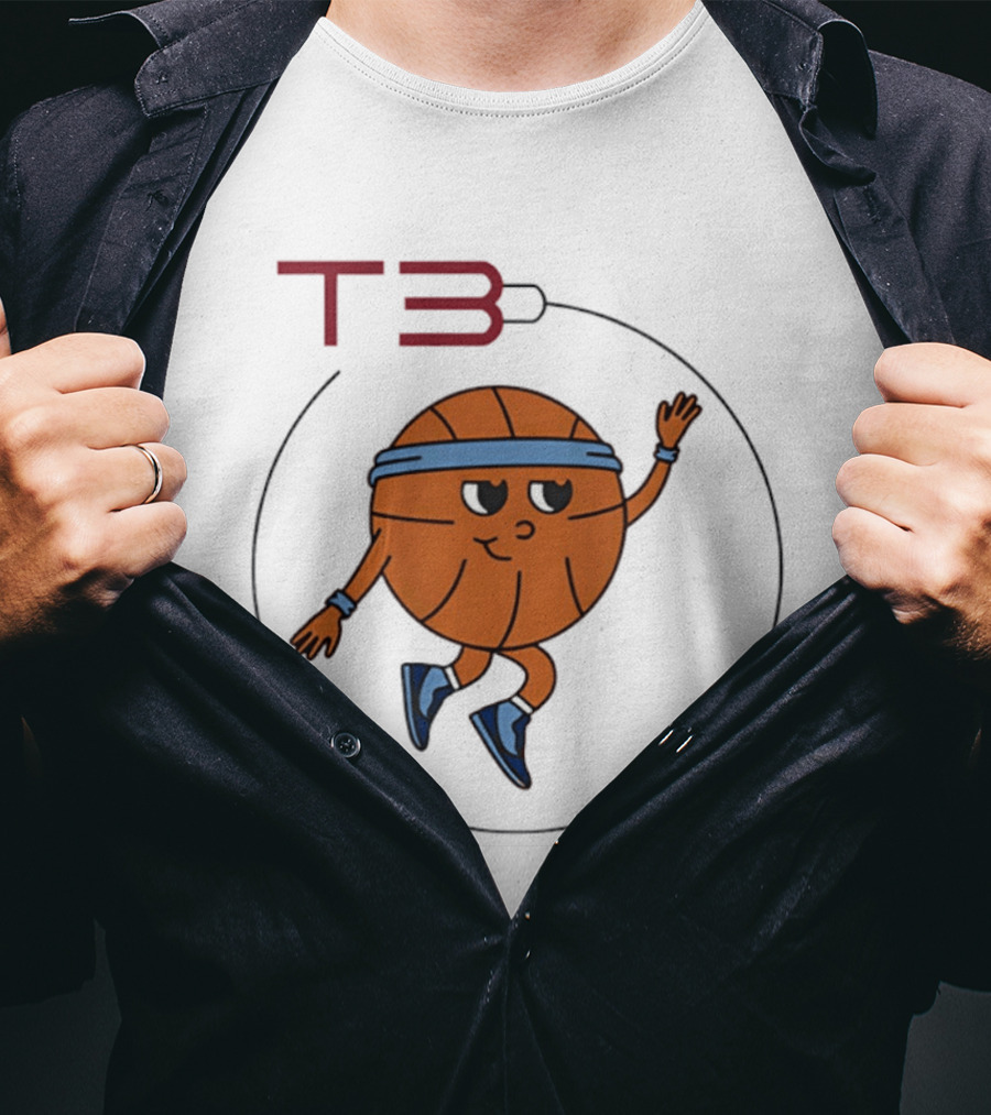 T3 Basketball Cartoon Character In Headband And Sneakers T-Shirt
