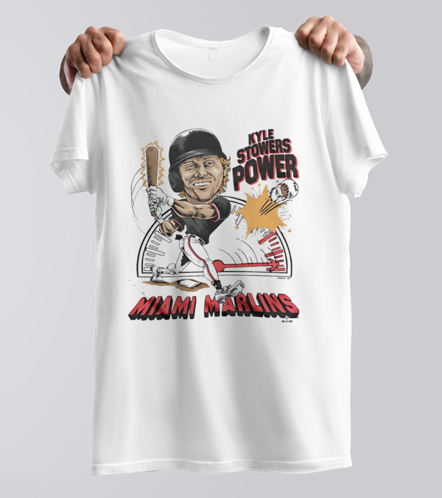 Kyle Stowers Power Miami Marlins Caricature Baseball Swing T-Shirt