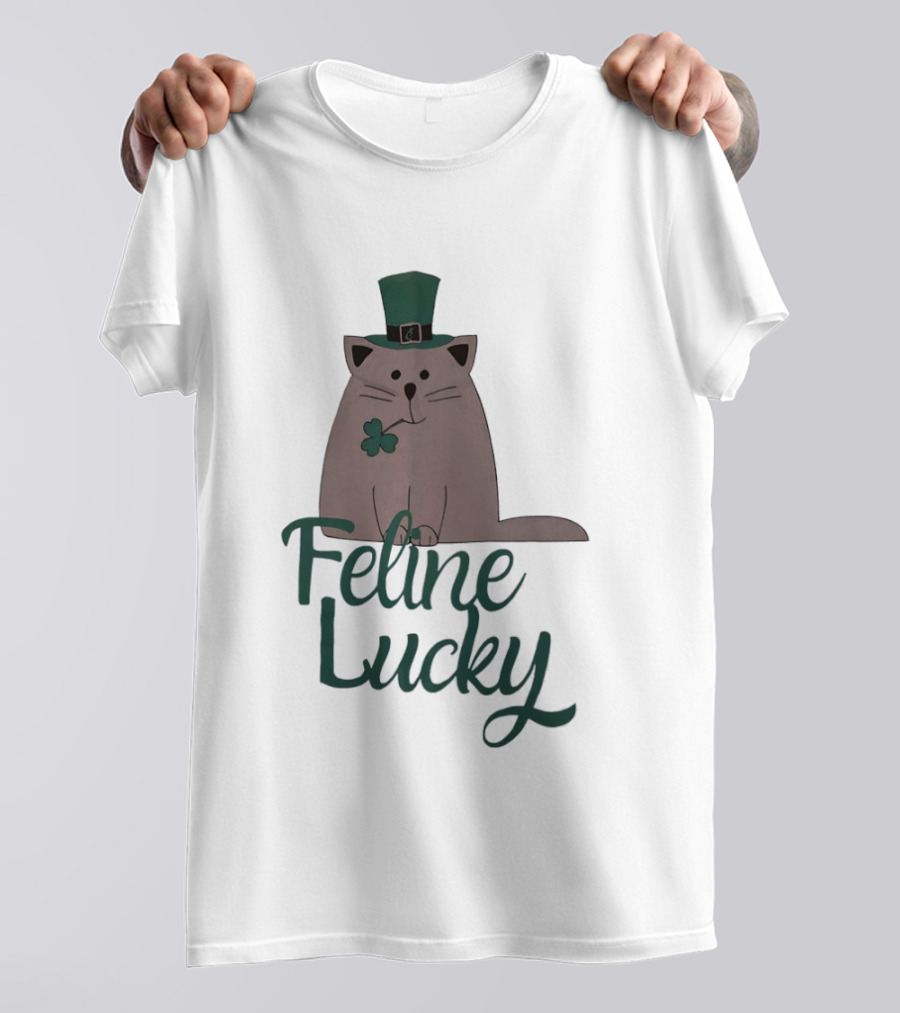 St Patrick's Day Feline Lucky Cat With Shamrock Hat T-Shirt