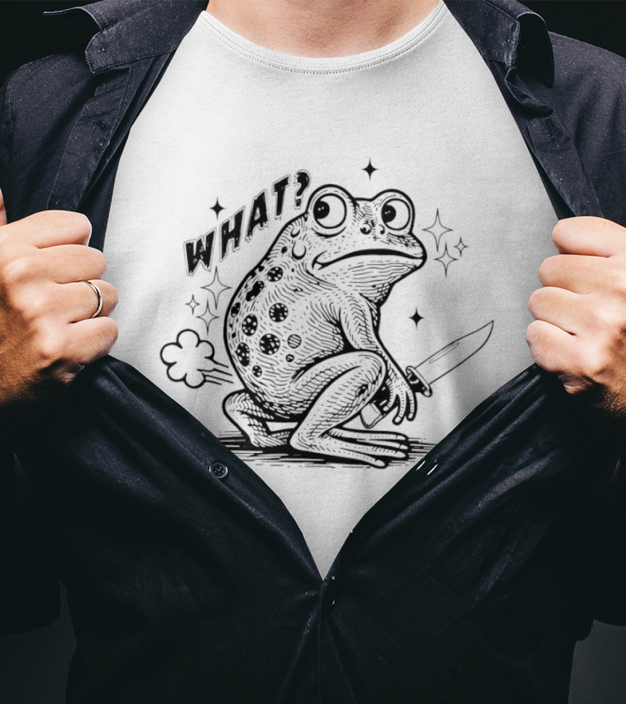 Frog Holding Knife Farting What Humorous T-Shirt