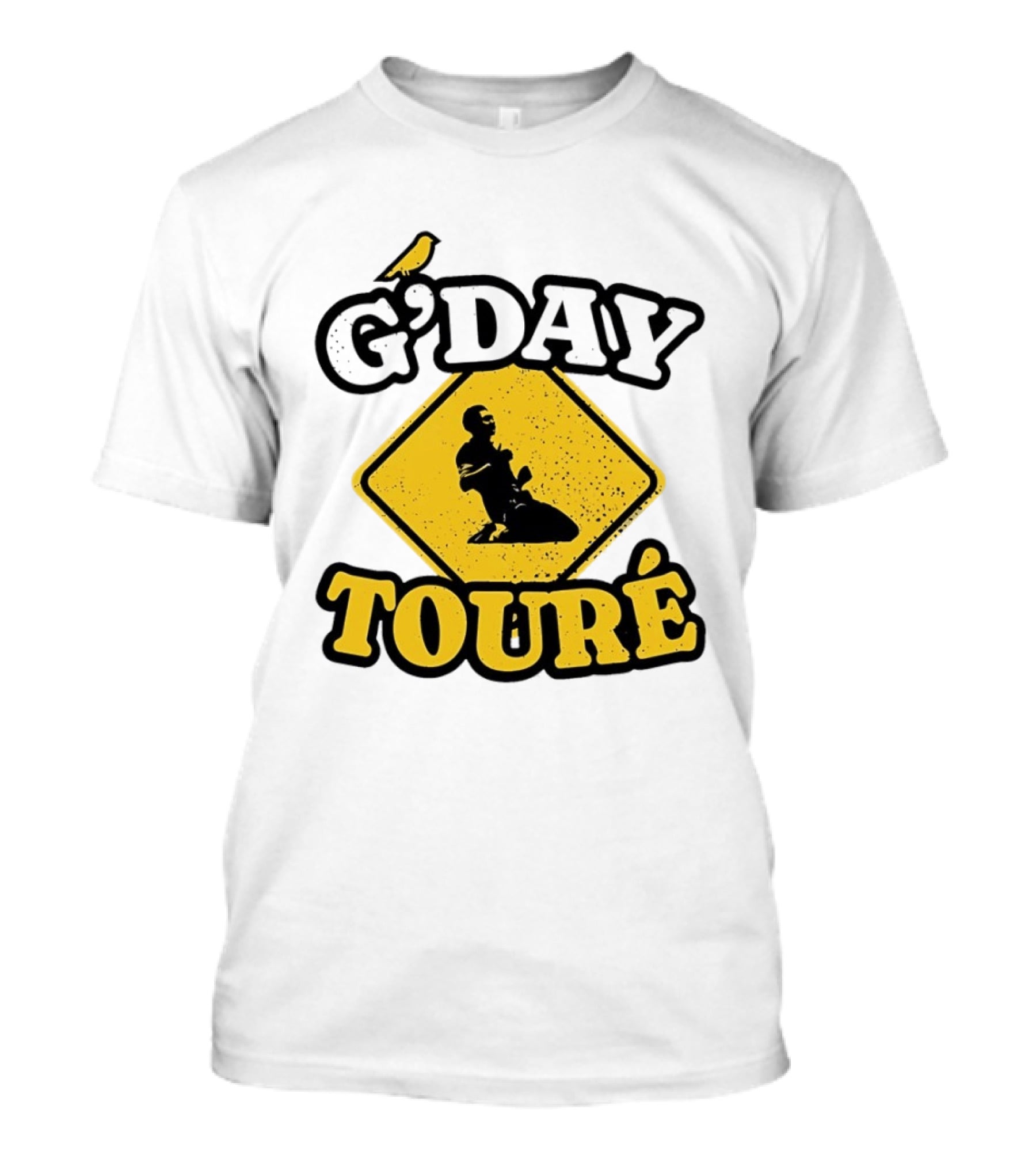 G'Day Toure Yellow Sign Kneeling Silhouette Bird T-Shirt