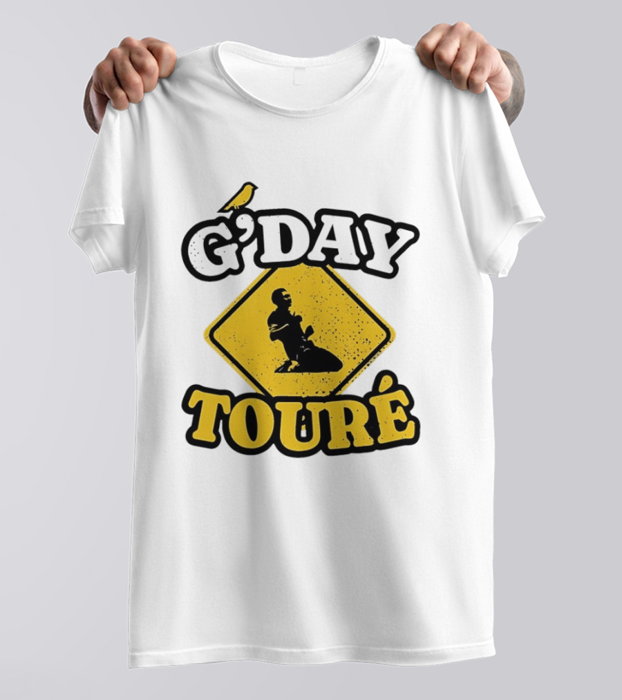 G'Day Toure Yellow Sign Kneeling Silhouette Bird T-Shirt